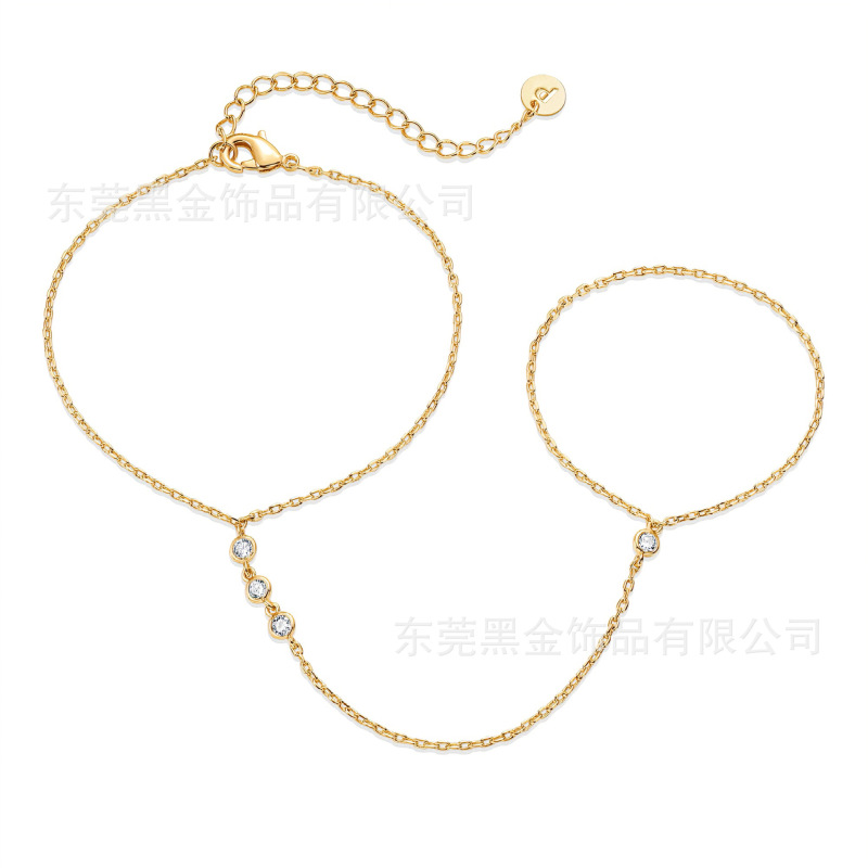 European and American Fashion Adjustable Stainless Steel Finger Chain Plated with 18K Real Gold, Non-Fading, Personalized Trendy Hand Jewelry Wholesale