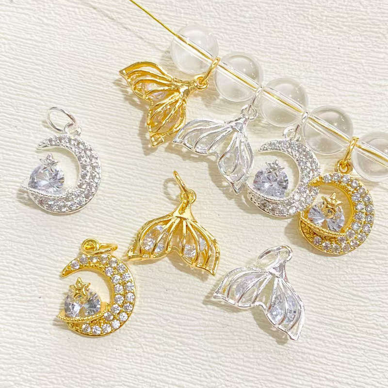 High color bright silver all-match hollow zircon fishtail star moon pendant bracelet diy crystal accessories