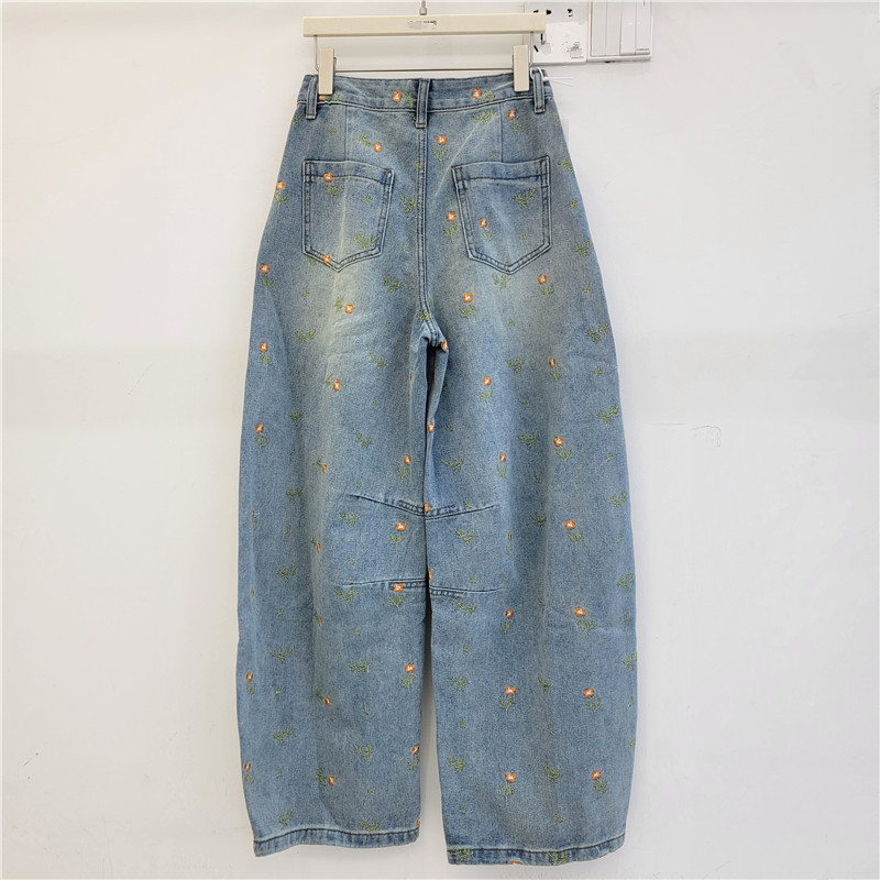 Jeans Rectos de Pierna Ancha con Bordado Cintura Media para Primavera image 2