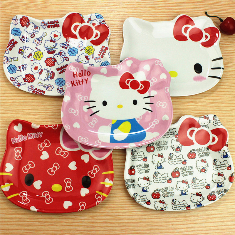 Cute Kitty Plate Water Cup Set Melamine Fruit Plate Spit Bone Plate Cartoon Hello Kitty Creative Plate