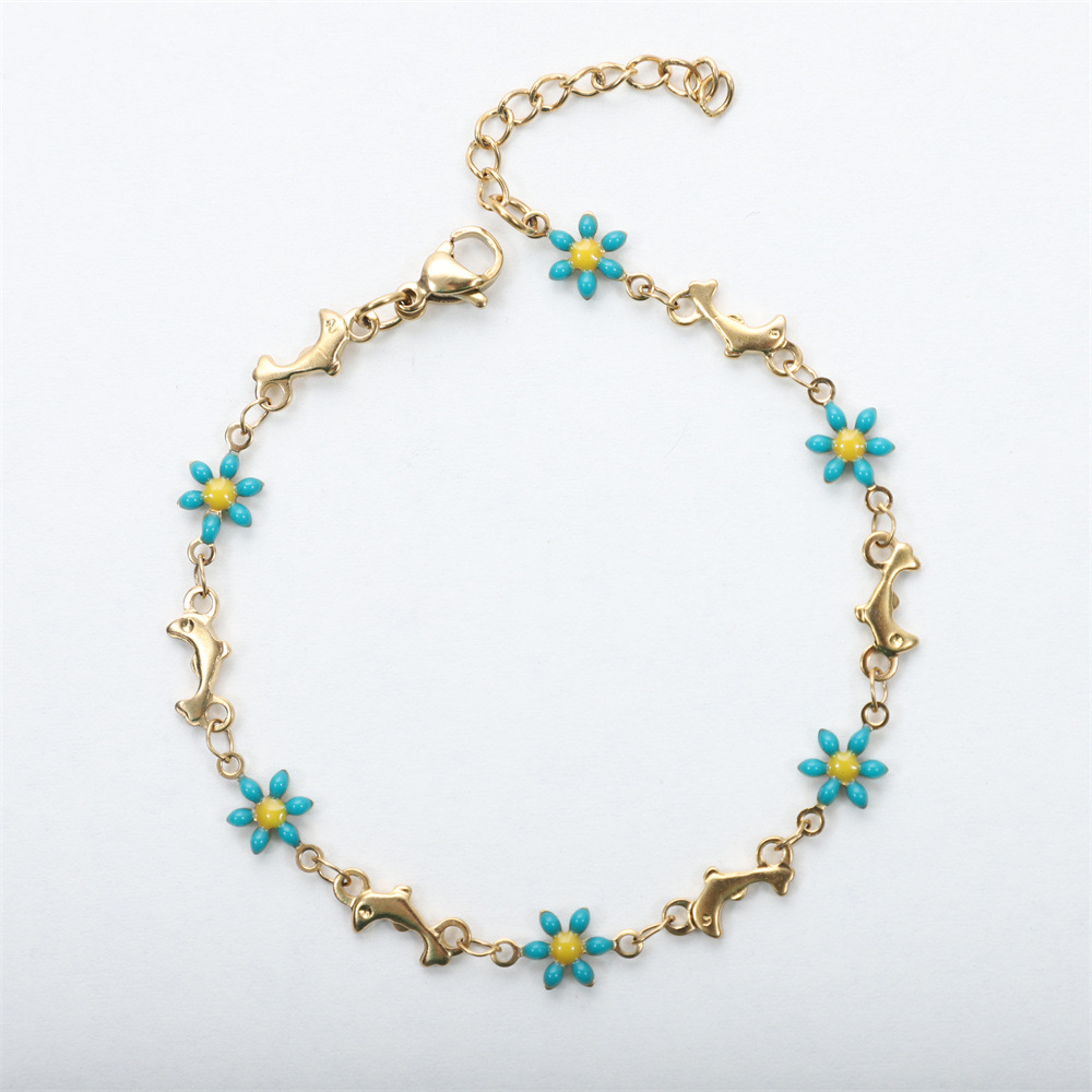 1 Piece Quantity Pastoral Flower 304 Stainless Steel Bracelets In Bulk