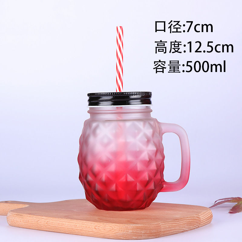 Fábrica al por mayor Polla taza Internet celebridad gradiente color Mason taza paja vidrio taza con mango fútbol taza de agua