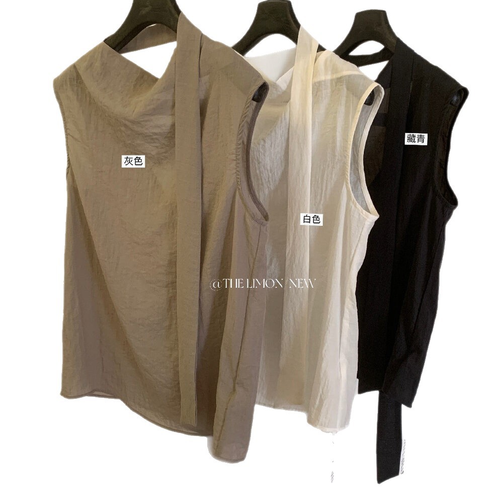 Áo hai dây nữ phong cách Hàn Quốc chất liệu satin tay không cổ chữ V — Xanh đen, màu trắng, màu xám