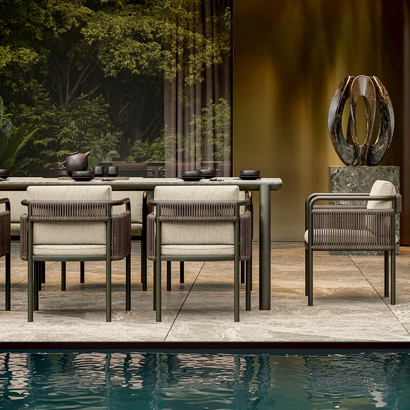 Mesa y silla de ocio al aire libre patio jardín al aire libre muebles impermeables y protectores solares alojamiento residencial hotel chalet percha combinación de silla de caña