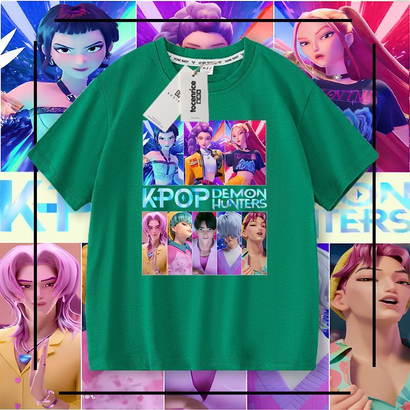 Kpop 猎魔女团儿童网红短袖t恤女童洋气上衣大童宽松小衫女孩夏装|undefined
