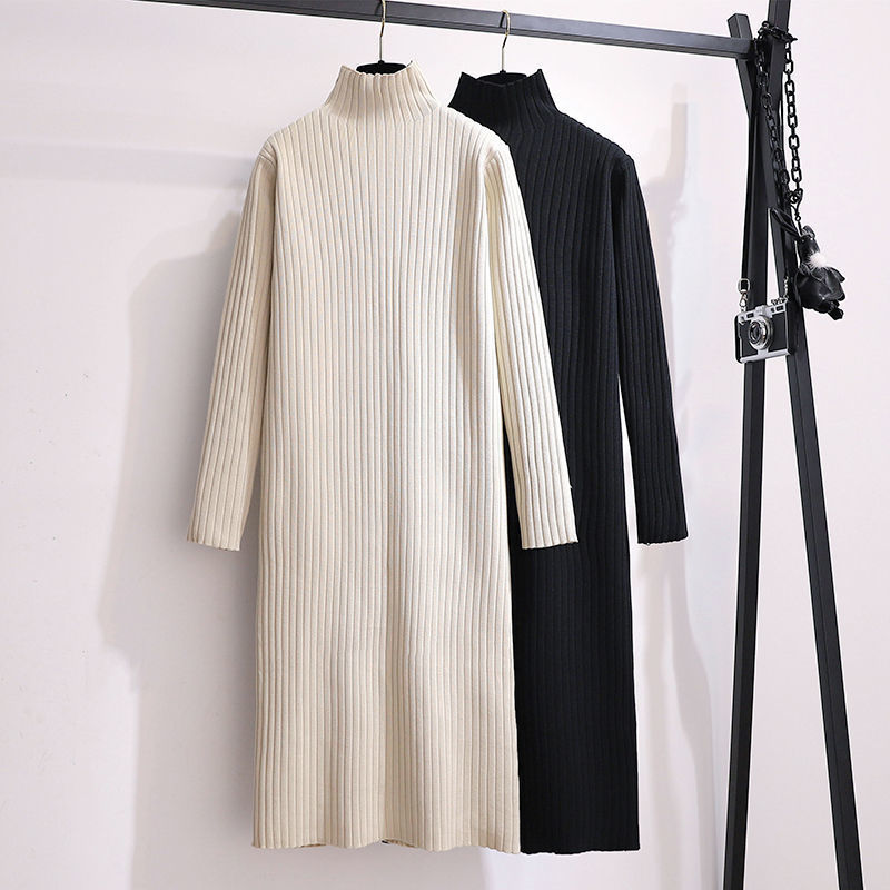 Women's 2025 autumn and winter new half-high neck knitted dress mid-length over-knee small person with a base and inner wear