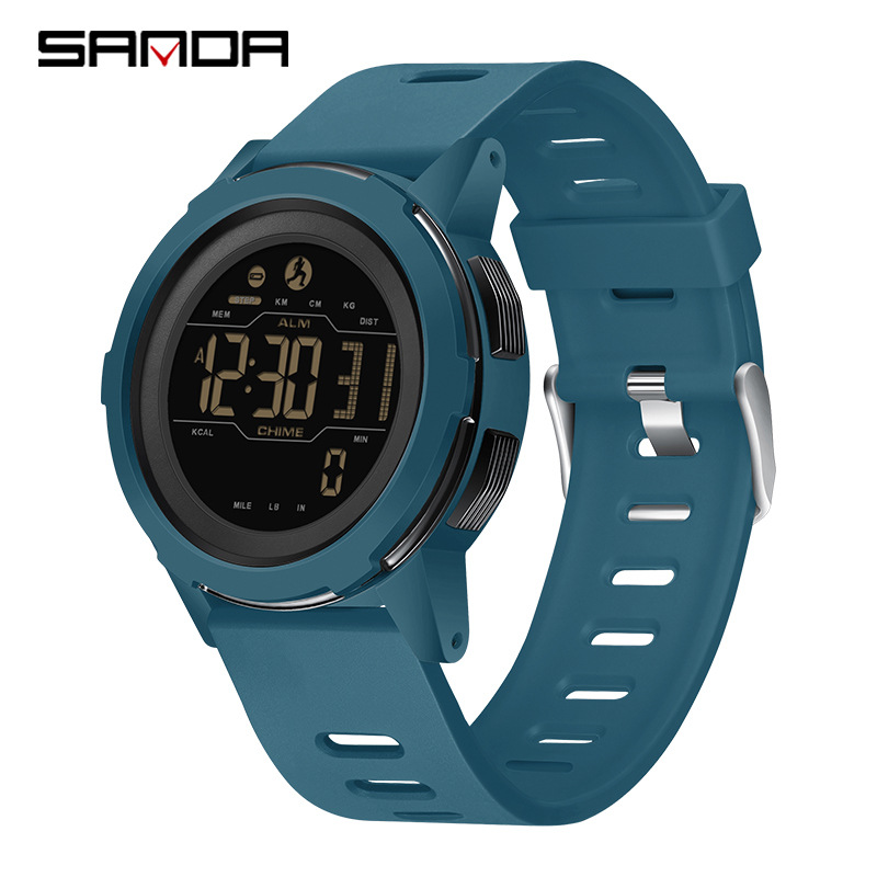 SANDA podómetro calorías pantalla digital impermeable multifuncional montañismo a prueba de golpes reloj despertador para hombre 2189