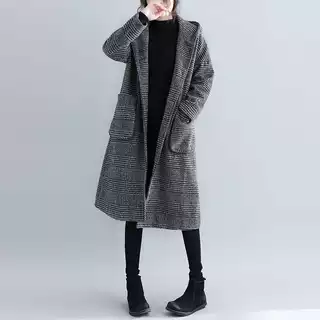 实拍2026冬新款千鸟格纹韩版毛呢外套大码女装限价118