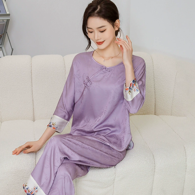 达芬奇密码 Pijama, шелковый красный набор, домашняя одежда, топ с чашками, Китайский стиль