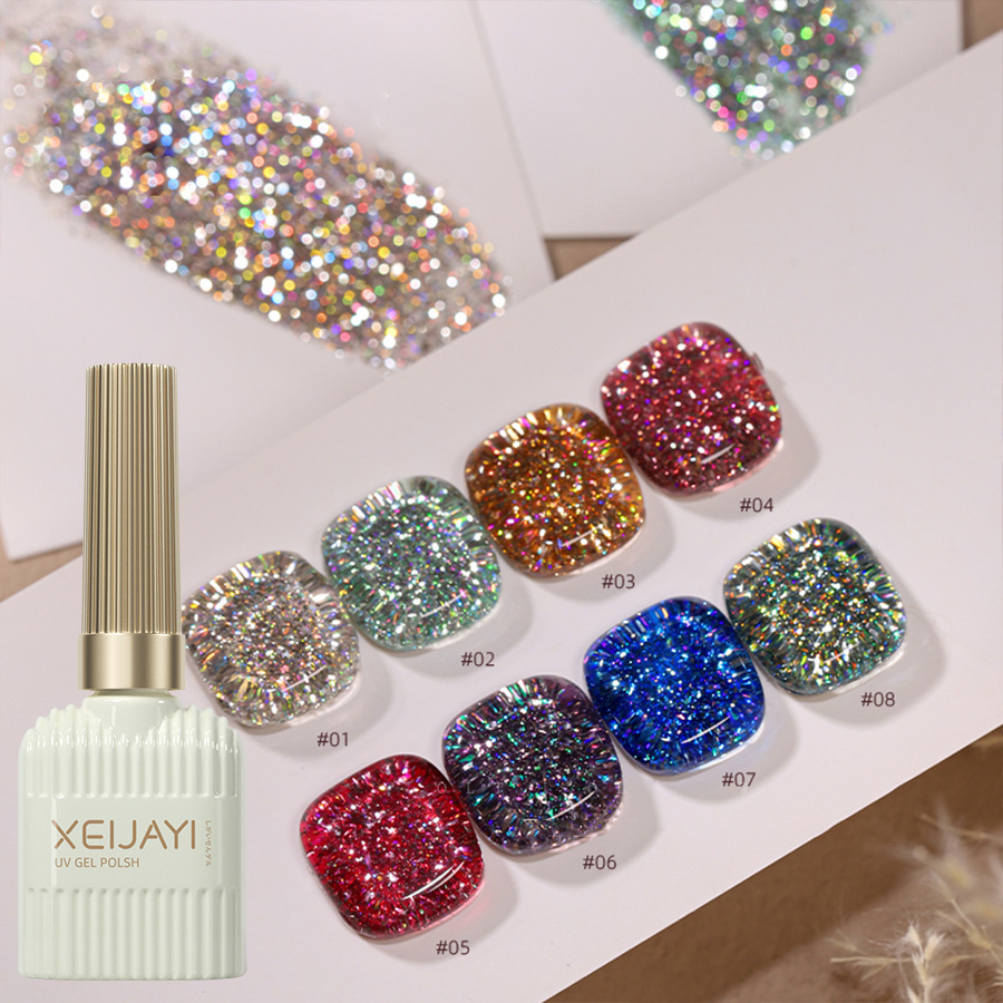 Popular en línea popular manicura Otoño e Invierno Nuevo destello roto teñido dedo oro esmalte de uñas pegamento sólido de larga duración tienda de belleza de uñas dedicado
