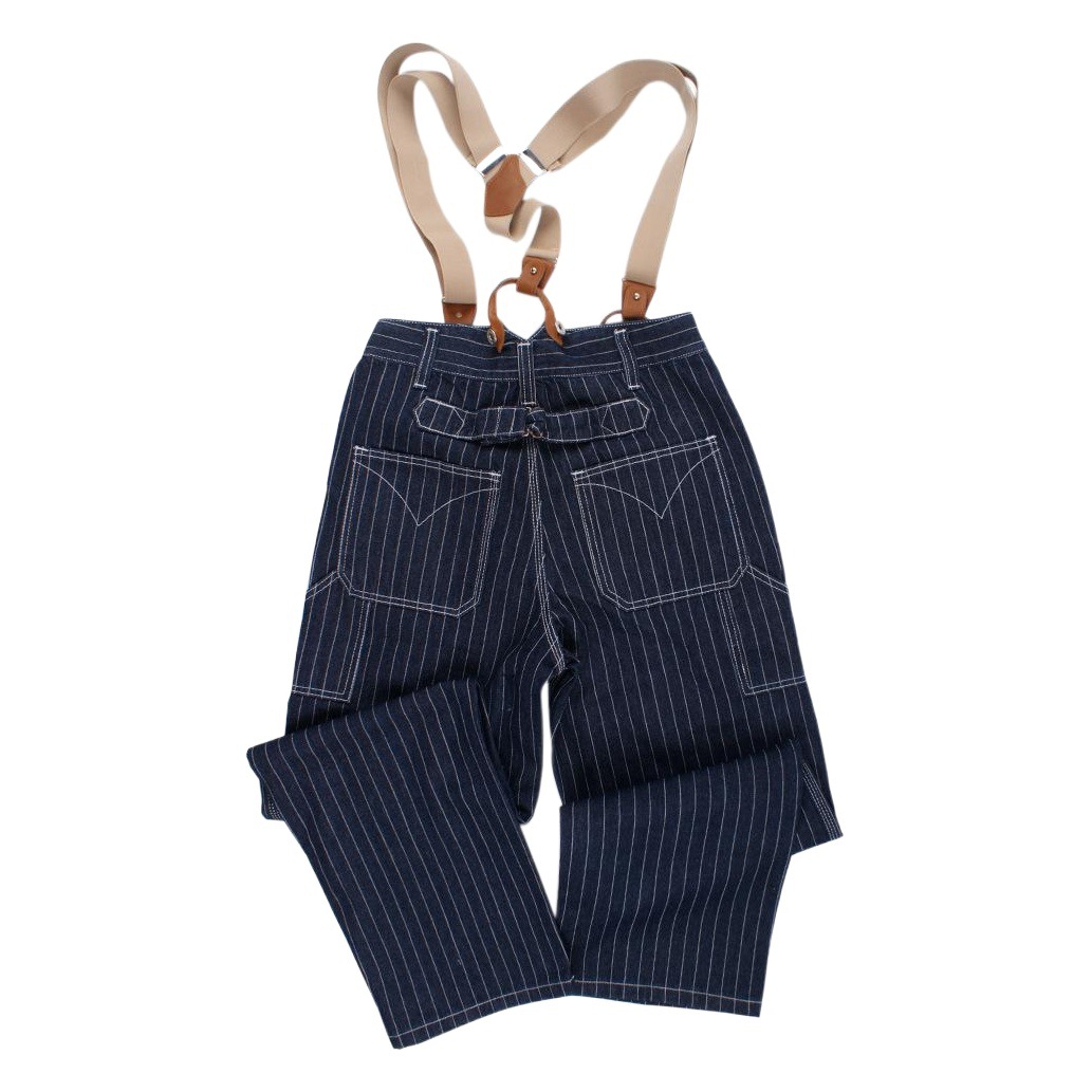 Nuevos hombres de pierna ancha rayas jeans sueltos overoles de ferrocarril ameikaji overoles de motocicleta