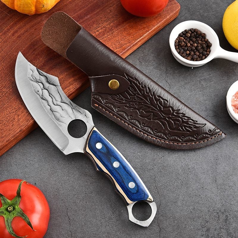 跨境户外水果刀野外露营刀具便携高档直刀锋利手把吃肉小刀带皮套