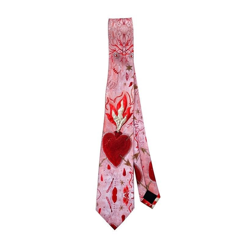 Tie Shirt Men's and Women's Literary Pink Niche College Leisure Accessories Design Sense y2k Personality Flame Heart Tie Shirt Men's and Women's Literary Pink Niche College Leisure Accessories Design Sense y2k Personality Flame Heart