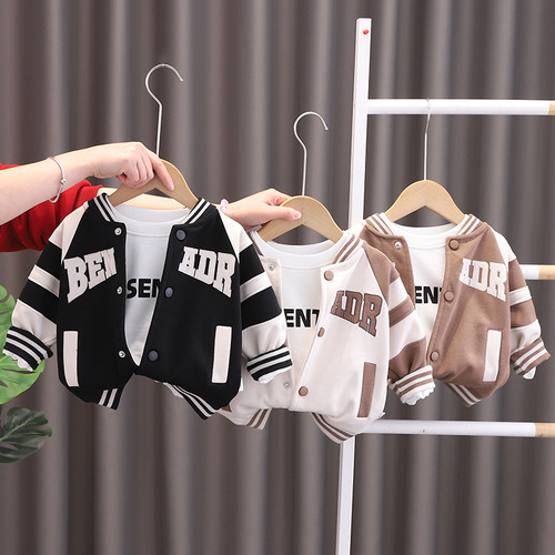 Boys' suit spring fashionable fashionable  spring children's spring and autumn letter baseball uniform three-piece set baby spring
