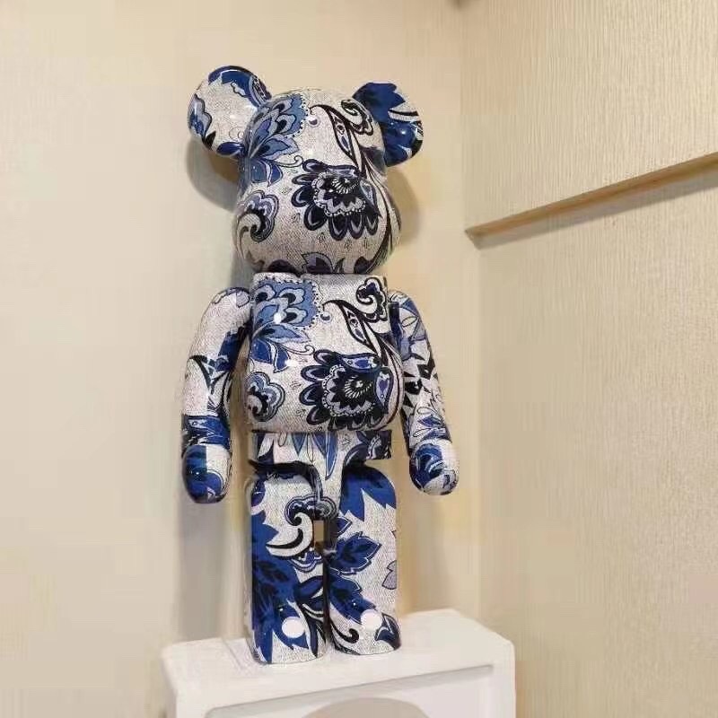 bearbrick1000%青花瓷积木熊潮玩樱花星空暴力熊公仔手办玩偶摆件