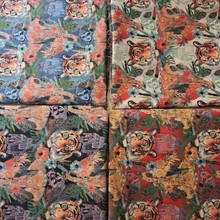 老虎孔雀图案提花布面料抱枕布沙发布箱包布涤棉原料定制布料色织