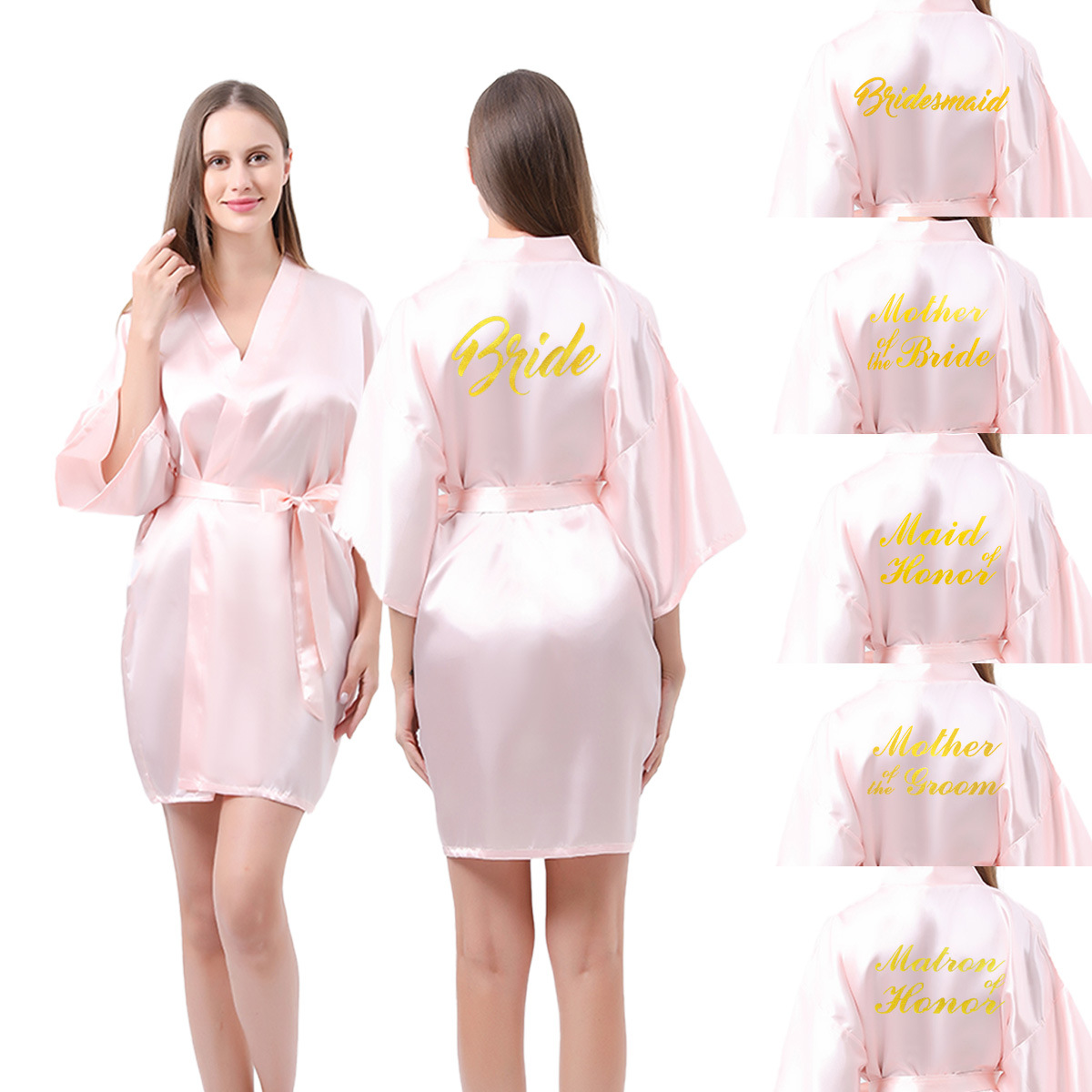 Cruz-frontera delgada boda bronceado en polvo dama de honor mañana vestido de maquillaje traje de seda señora novia cartas