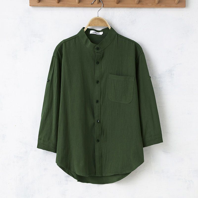 Very Fairy Top Western Style Shirt Men's Summer Thin Cotton Linen 7-Quarter Sleeve Shirt Trendy Men's Matching Handsome