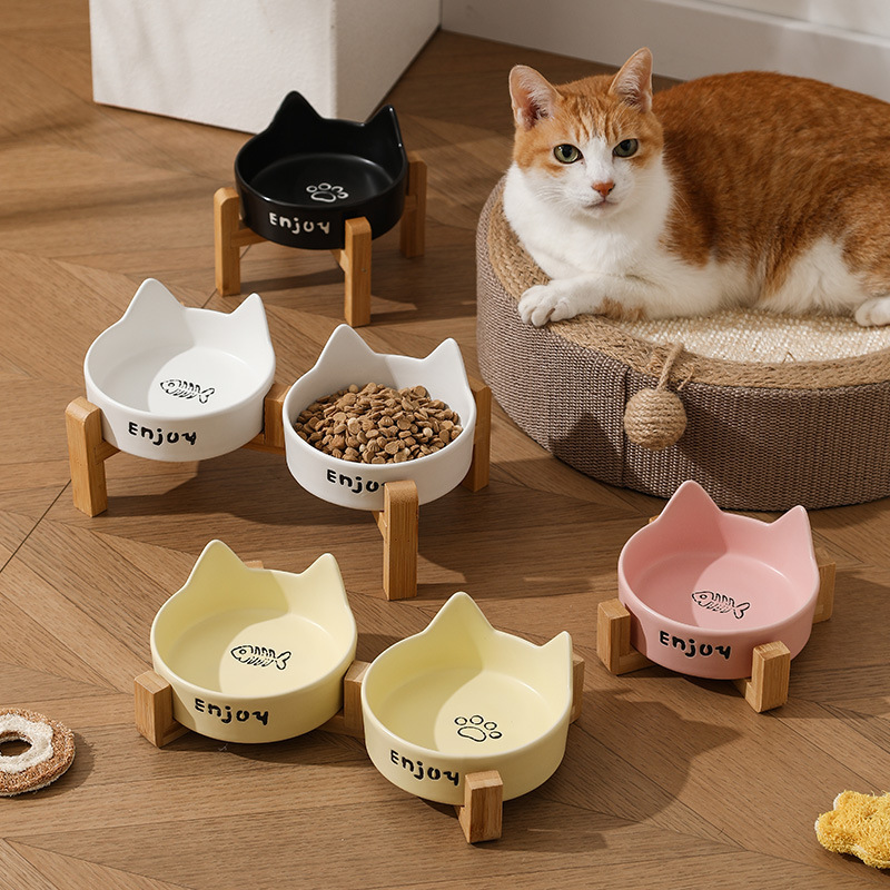 Cat Bowl, Ceramic Cat Food Bowl, Pet Bowl, Drinking Bowl, Food Bowl, Integrated Cat Rice Bowl, Dog Bowl, Not Easy to Overturn, Pet Bowl