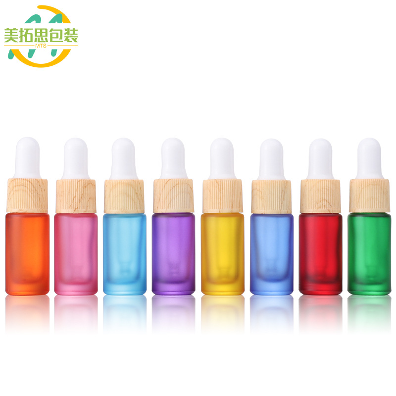 5ml木纹滴管瓶 哑彩色精油瓶 香水精华液小样瓶 七彩玻璃分装瓶