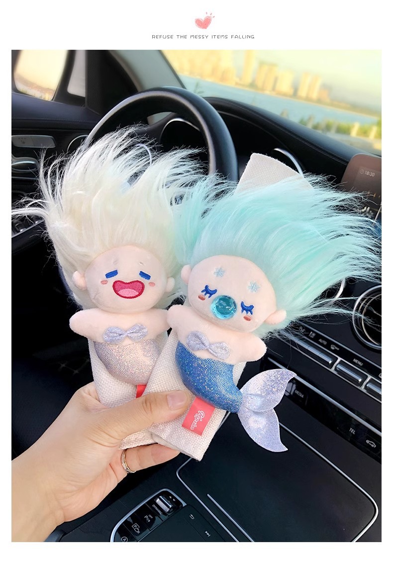 The United States blew up the mermaid car seat belt shoulder pad cotton doll doll car ornaments car decoration women