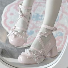 2025春の新型の丸い頭のメアリー珍の小さい靴のlolitaの蝶結びの王女の風は高くなって足の長い靴を現します。