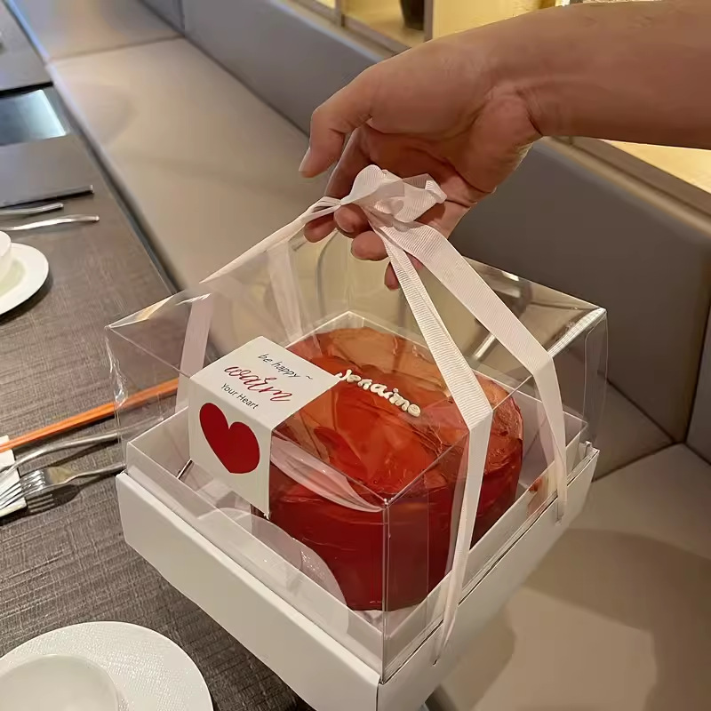 情人节520透明4/6/8寸七夕母亲四六圣诞甜品手提生日蛋糕包装盒子