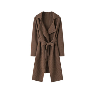 Autumn and Winter New Cashmere Coat for Women, 100% Cashmere, Open-Front Tie Cardigan, Mid-Length Fashionable Knit Jacket