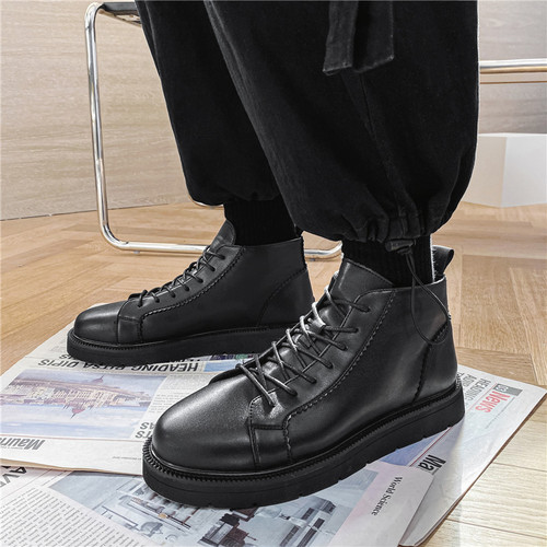 2020 Winter Strapless Solid Color Men's Casual Black Round Toe Flat Martin Boots D13-W