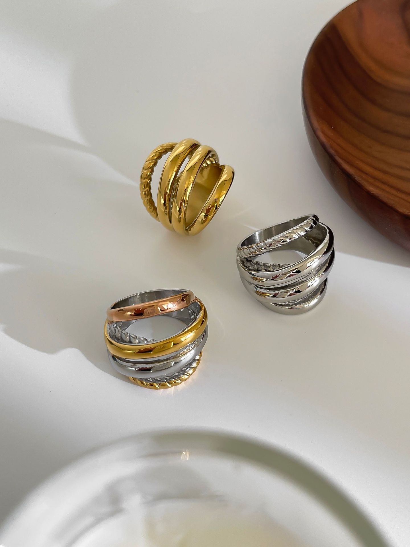 Vintage Style, Classic Style Style PVD Coated Real Gold Plated Geometric 304 Stainless Steel Vintage Style Classic Style Waterproof Non Tarnish Surgical Steel Rings