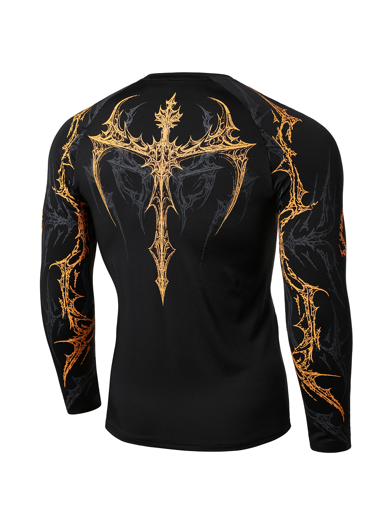 Men's Slim Fit Long Sleeve Workout Shirt Quick Dry Thermal Top with Metallic Floral Print Streetwear Gym T-Shirt for Training_viptrois.com