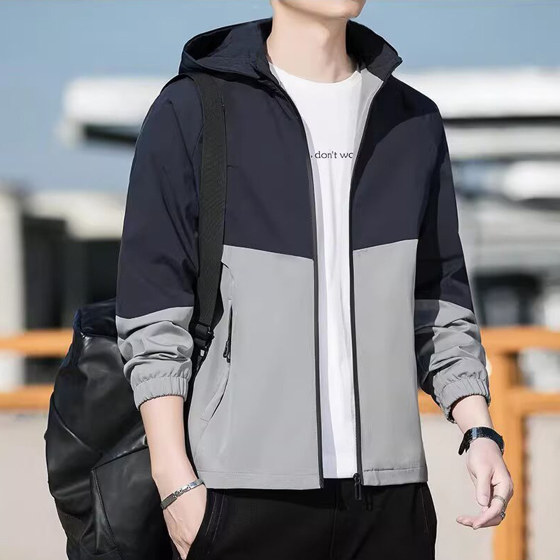 2025新款夹克男士休闲冲锋衣春秋防风男装风衣秋季青年拼色外套男|undefined