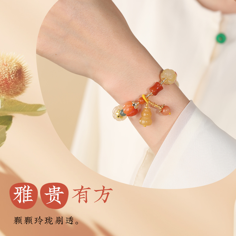 女性用天然金翡翠カボチャブレスレット、白翡翠菩提カボチャ仏珠ブレスレット、男性用干支年ギフト|undefined