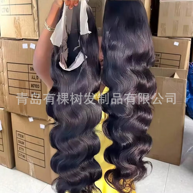 Wholesale cross-border European and American wigs, black big wave 13*4 front lace matte synthetic fiber headgear, realistic hair wigs