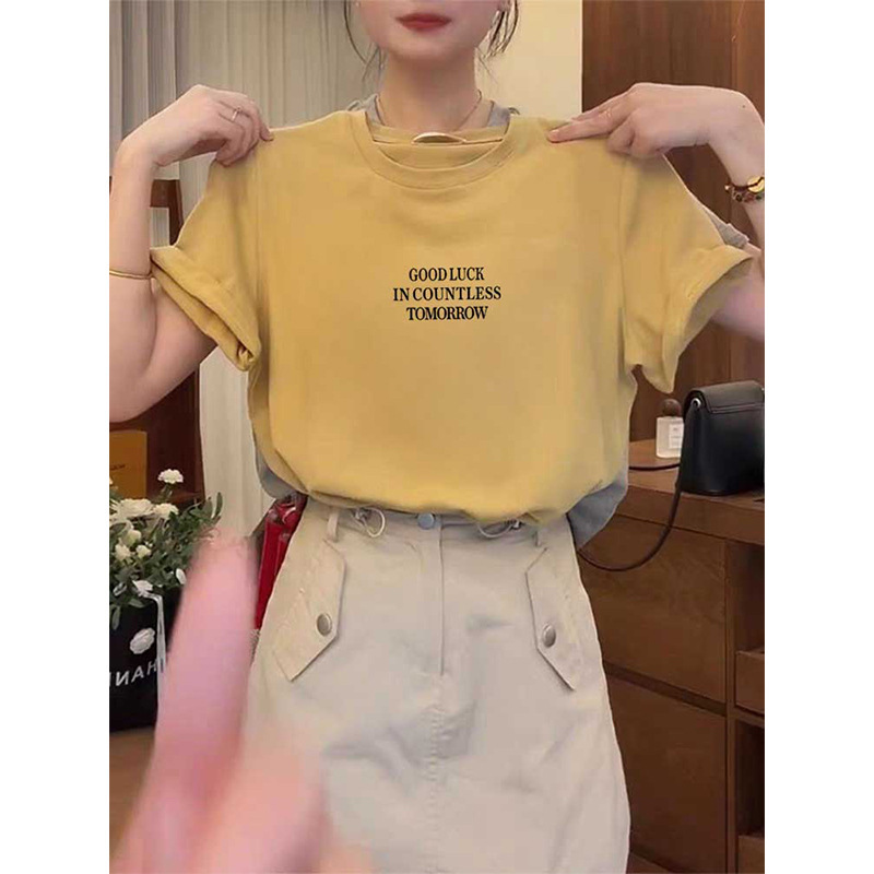 Unique Right Shoulder Pure Cotton Short-Sleeve T-Shirt for Women 2025 New Trendy Versatile Stylish Slimming Top Summer Fashion