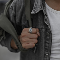 荷魯斯之眼荊棘玫瑰開口戒指男女泰銀不過敏個性時尚藍寶石指環潮