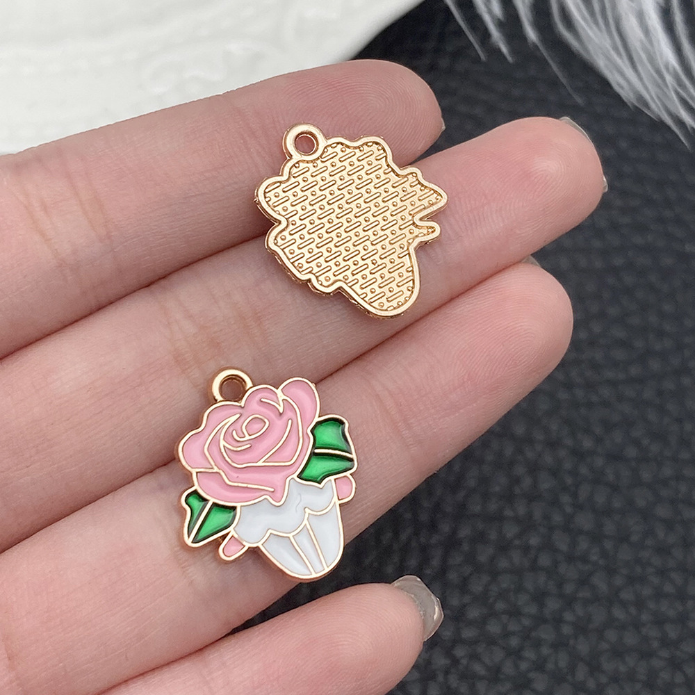 1 pastel de Rosa rosa rosa con gotas de aceite 20x18mm - 21122 - 1,2g