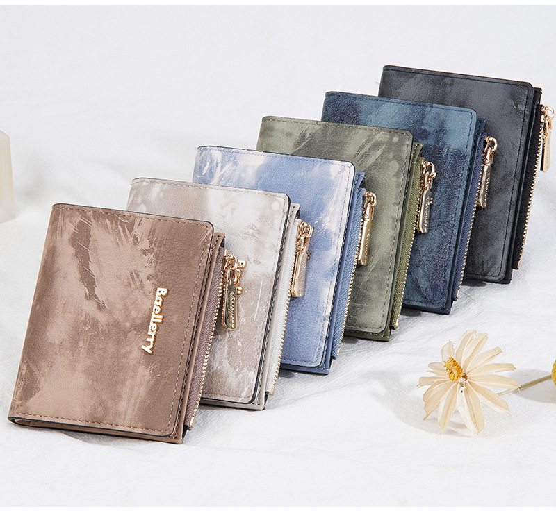 Geldbörse: Neue, kurze Geldbörse für Damen im Tintenmalerei-Stil, Münzfach für mehrere Karten, durchgehendes Geldscheinfach und Seitentaschen mit Reißverschluss für Münzen und Ringe._voghion.com