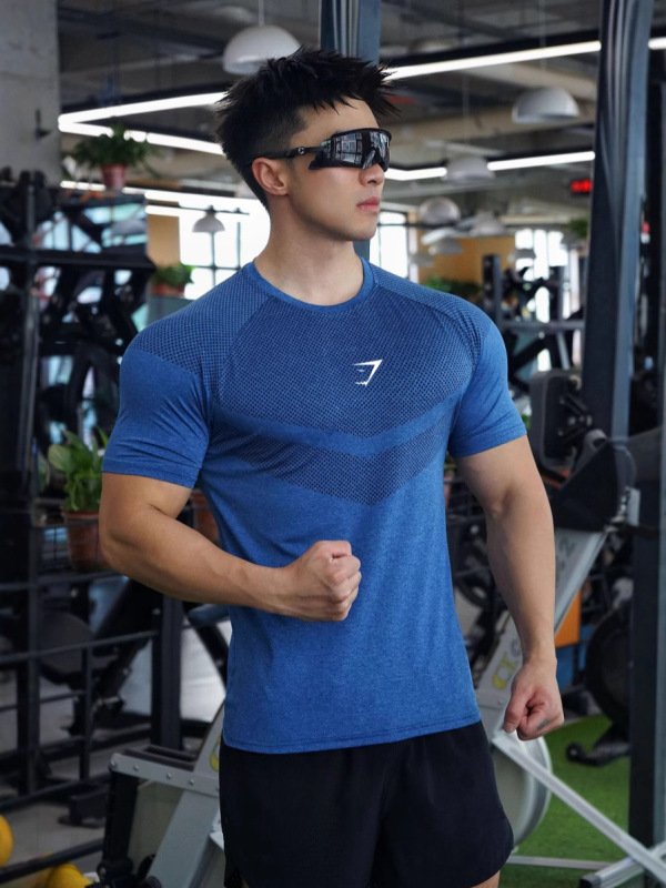 GYMSHARK メンズ Tシャツ ジム スポーツ フィットネス 伸縮性 半袖 速乾性 通気性 カジュアル プリント Tシャツ|undefined
