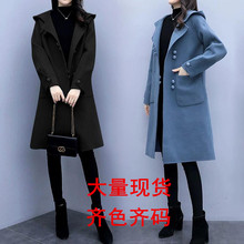 连帽毛呢外套女秋冬新款韩版胖大码宽松复古中长款呢子大衣