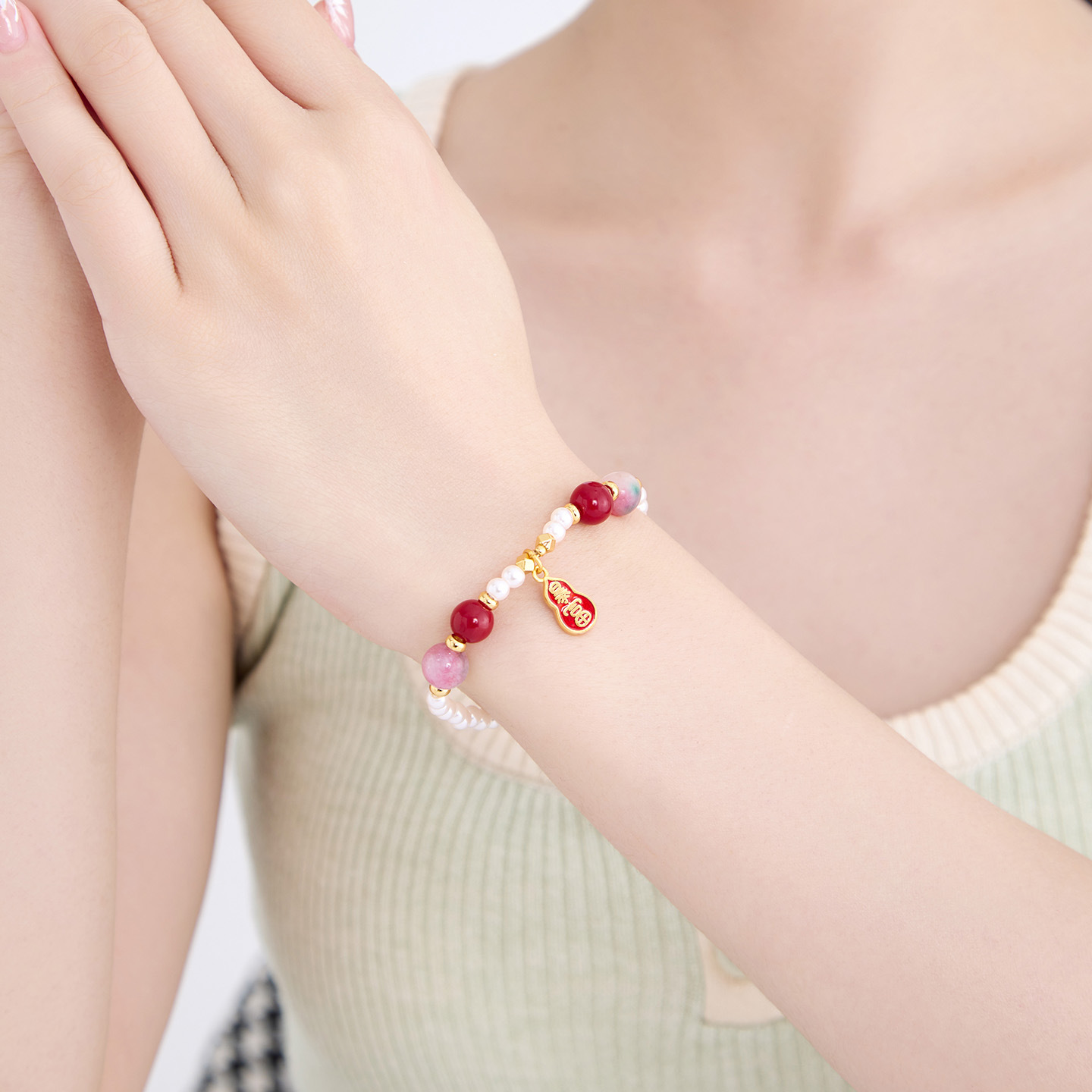 Pulsera de Perlas de Imitación con Dije de Calabaza, Aleación de Cobre, Chapado en Oro, para Regalos