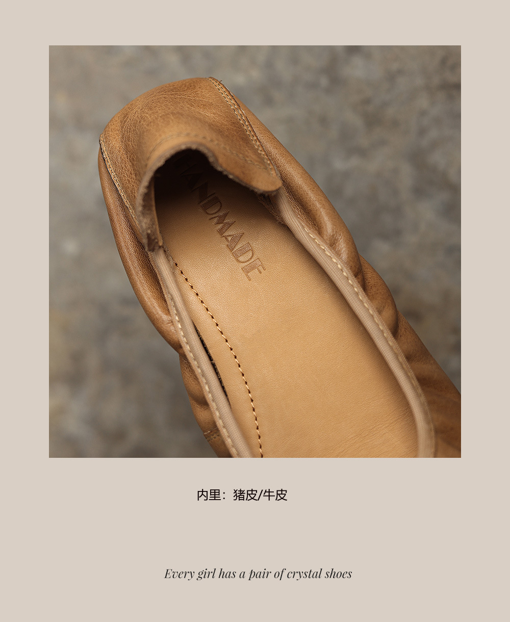 Giày ballet nữ mũi tròn da bò mềm, kiểu trứng cuộn, cổ nông — đen chi tiết 25