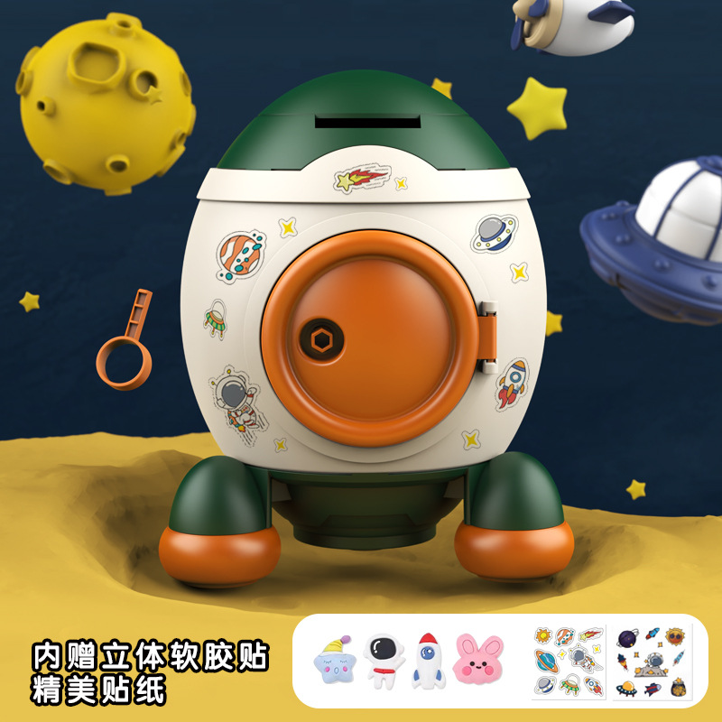 Nueva historieta cohete alcancía para niños y niñas niños caja de almacenamiento en línea rojo DIY creativo alcancía accesible