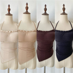 Autumn and winter brushed Irregular halterneck with chest pad