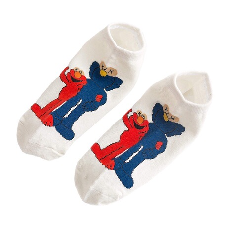Korean trendy brand co-branded Sesame Street cartoon boat socks classic graffiti invisible socks for men and women couples thin pure cotton socks