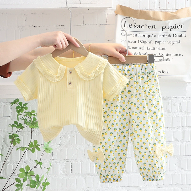 Детская летняя одежда, комплект для девочки, детская одежда, 5 лет, с коротким рукавом, интернет-знаменитость, стиль вестерн