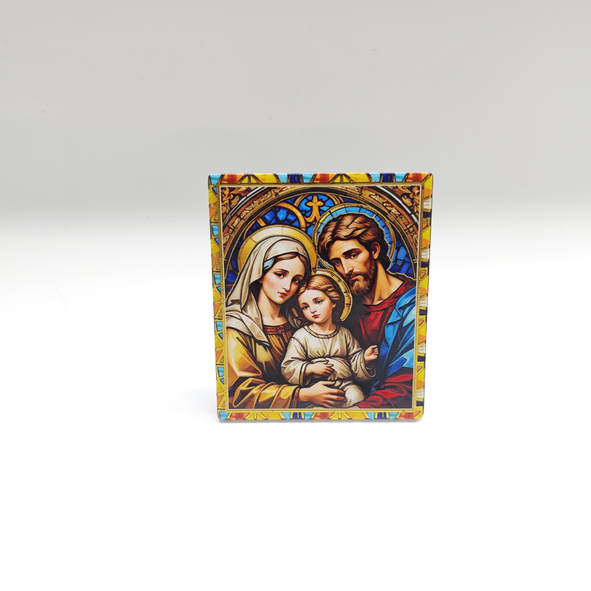 跨境陶瓷摆件宗教工艺品圣诞马槽3D烫金圣诞礼品圣诞相框摆件