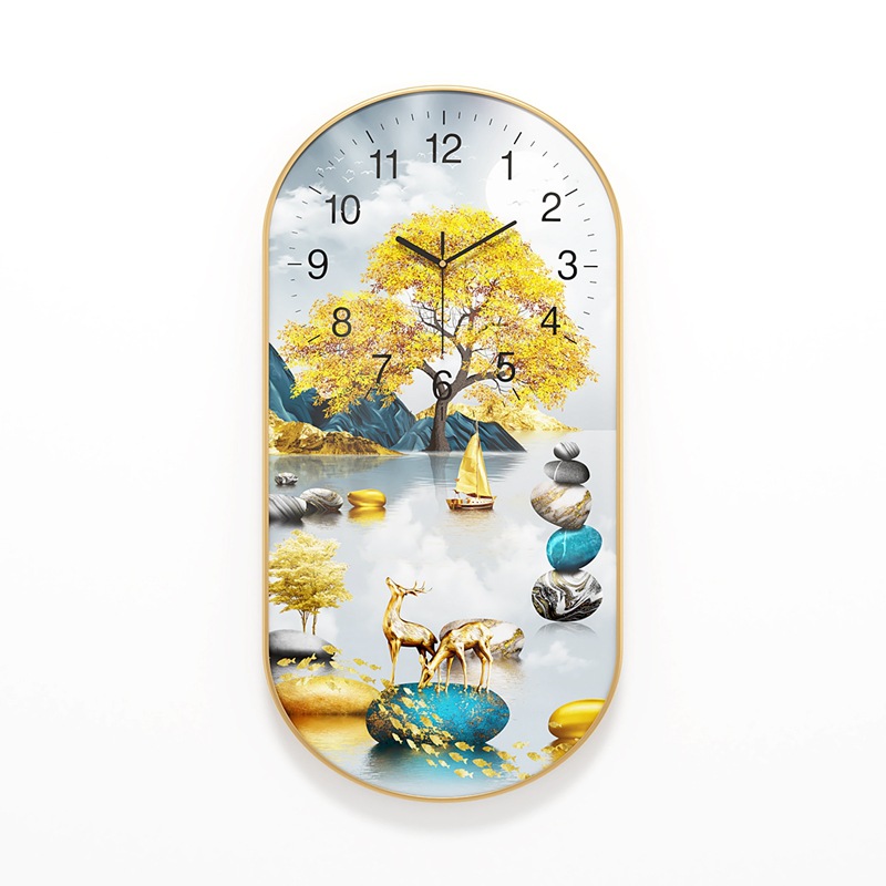 Luz reloj de porcelana de cristal de lujo Reloj de pared de la sala de estar Nórdico pintura decorativa de pared de moda casera simple reloj mudo reloj creativo