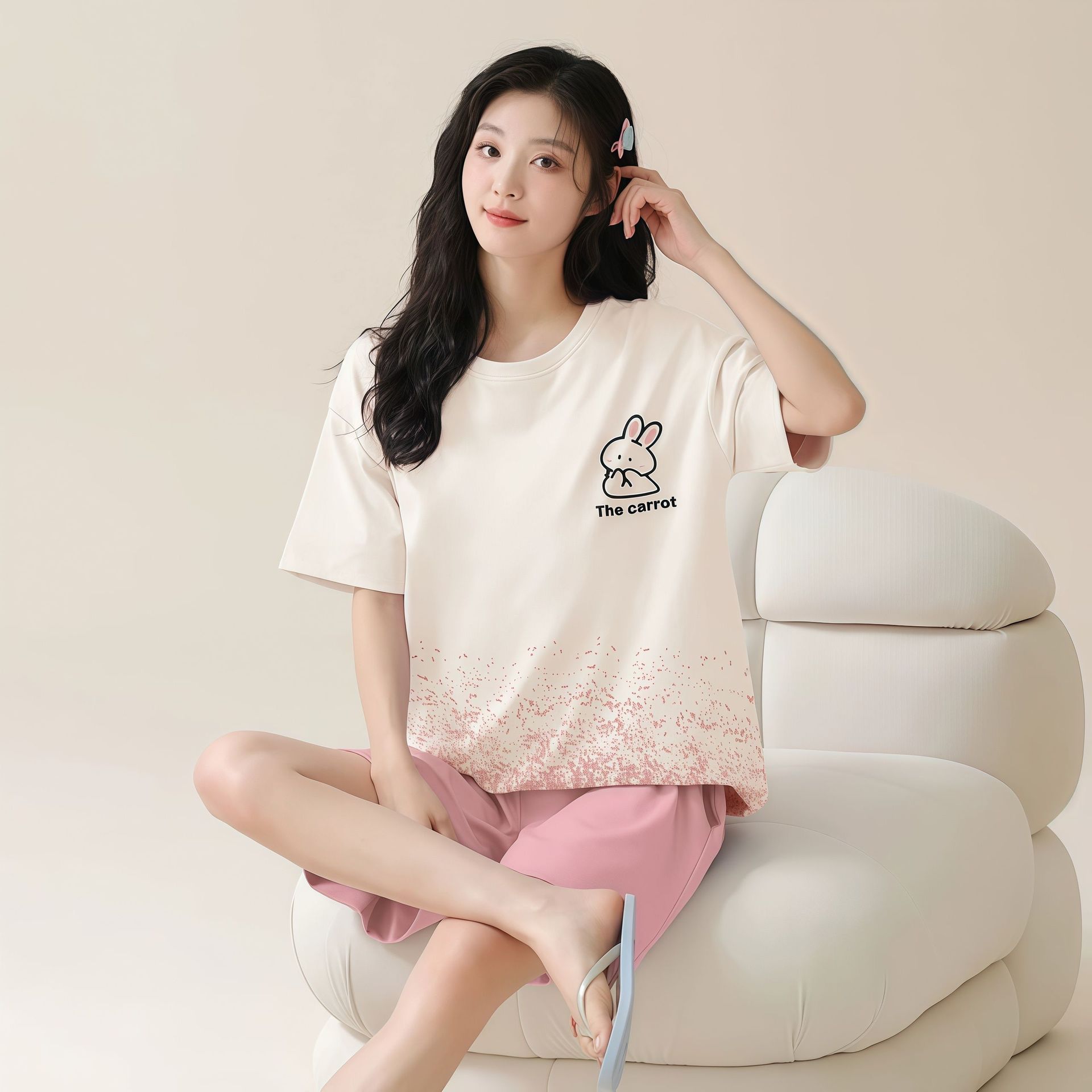 M - 5XL pijama de verano de mujer pantalones cortos de manga corta explosión se puede usar chaqueta de dibujos animados encantador conjunto de ropa para el hogar coreano