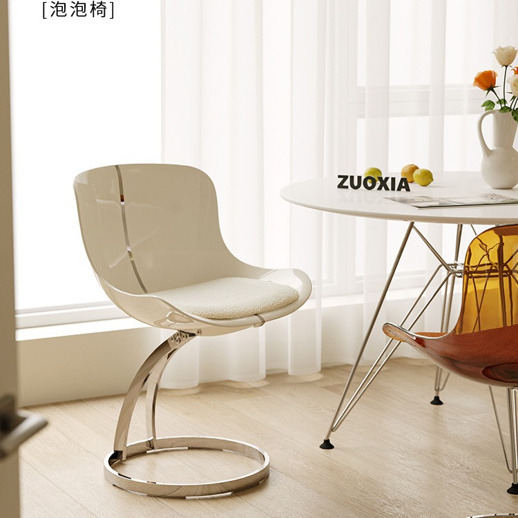 2024 cream style household acrylic dining chair designer creative restaurant back chair subnet red transparent makeup chair